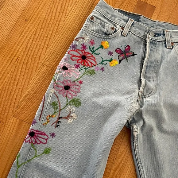 Rare Distressed custom embroidery vintage Levi 501 29x32 - Picture 9 of 13